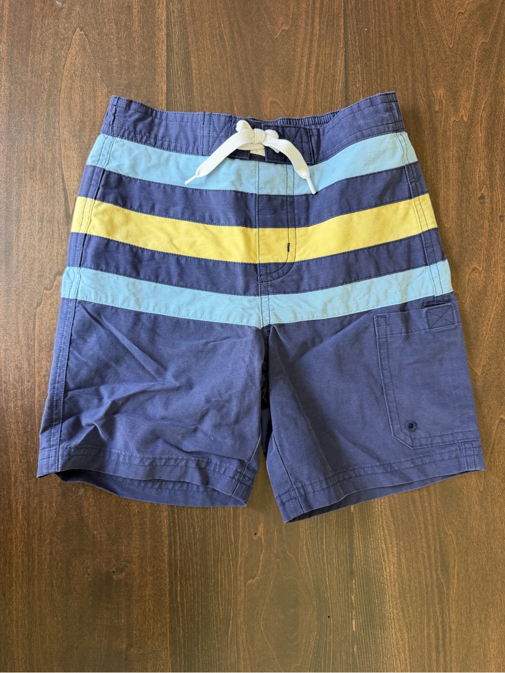 Janie and Jack Navy Swim Trunks with Light Blue and Yellow Stripes